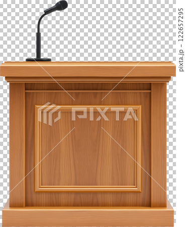 Classic design wooden podium and microphone 122657295