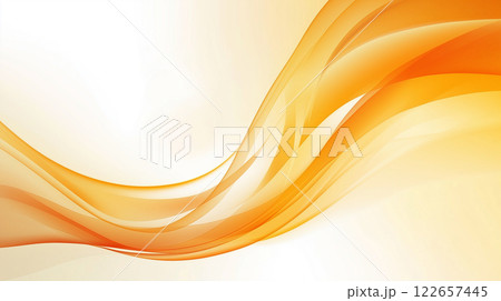 白背景にオレンジ色の流れるようなラインを描いたアブストラクトAI生成画像 122657445