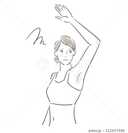 ブラタンクトップを着たムダ毛に困った女性 ブラタンクトップを着たムダ毛に困った女性 122657480