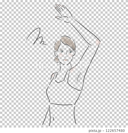 ブラタンクトップを着たムダ毛に困った女性 ブラタンクトップを着たムダ毛に困った女性 122657480