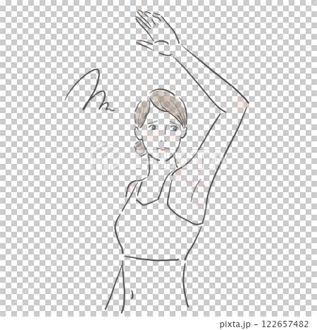 ブラタンクトップを着た脇がぶつぶつで困った女性 122657482