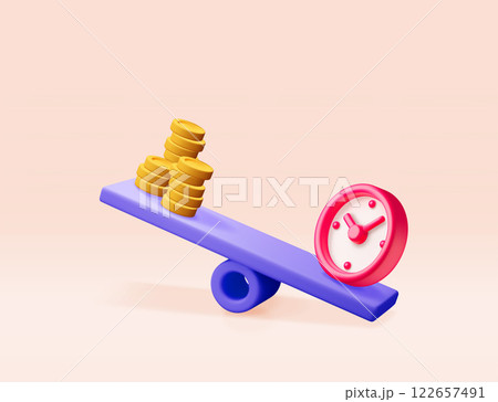 3D clock and money on balance scales isolated 3D clock and money on balance scales isolated 122657491
