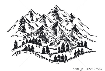 Landscape mountains. Hand drawn illustration.	 122657567