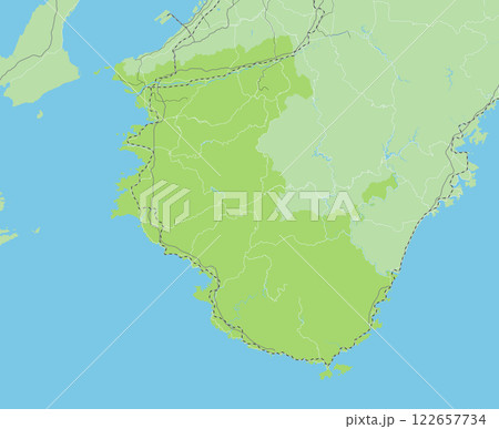 日本の和歌山県と隣接する都道府県を含む、緑色のシンプルなロードマップ 122657734