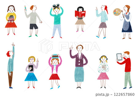 手描きイラスト 学校教育 人物のセット 手描きイラスト 学校教育 人物のセット 122657860