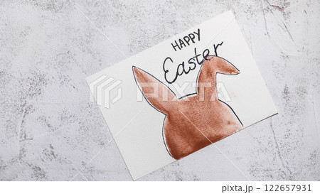 EASTER bunny painting Sustainable preparation Diy process of making handmade greeting cards. Step by step activity for children. Inclusive and responsible stress relief holiday hobby EASTER bunny painting Sustainable preparation Diy process of making handmade greeting cards. Step by step activity for children. Inclusive and responsible stress relief holiday hobby 122657931