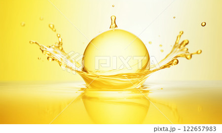 "スプラッシュな黄色の水滴のクローズアップ." "スプラッシュな黄色の水滴のクローズアップ." 122657983