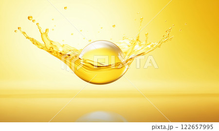 "スプラッシュな黄色の水滴のクローズアップ." 122657995