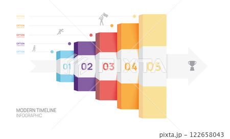 Infographic ladder labels arrow connected 5 steps to success growth template. Business process. Vector illustration. 122658043