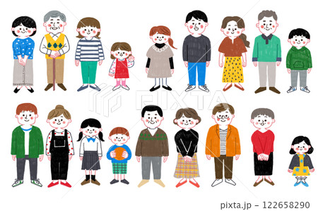 色鉛筆で描いたいろんな人物のイラストセット 122658290