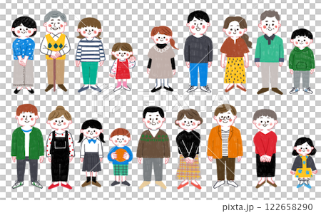 色鉛筆で描いたいろんな人物のイラストセット 122658290