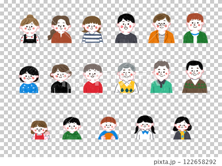 一組用色鉛筆繪製的各種人物上半身插圖 一組用色鉛筆繪製的各種人物上半身插圖 122658292