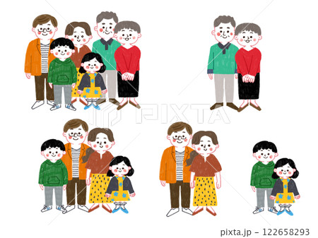色鉛筆で描いた家族のイラストセット 122658293