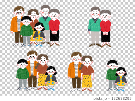 色鉛筆で描いた家族のイラストセット 122658293