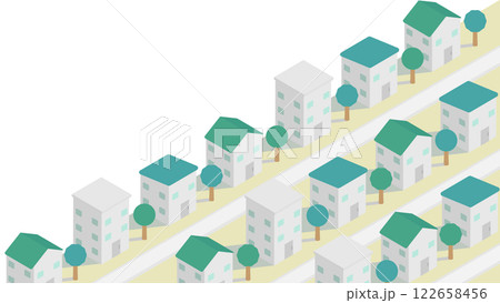 コピースペースのあるアイソメトリックな住宅街のイメージ素材 122658456