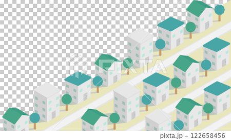 コピースペースのあるアイソメトリックな住宅街のイメージ素材 122658456