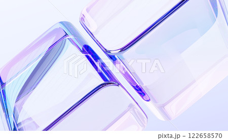 Abstract 3d glass macro background with crystal cubes or blocks and rainbow light prism effect. Transparent clear square boxes with iridescent holographic gradient, render tech banner. 3D illustration 122658570