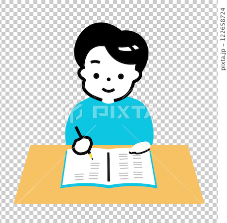 Children studying in classes or cram schools write in notebooks / Illustration of a boy enjoying learning_Children's education image 122658724
