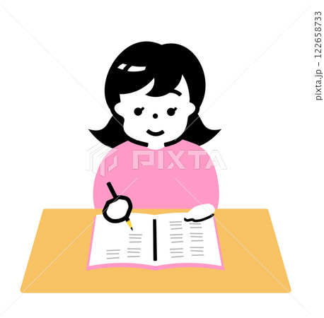 授業や塾などで勉強している子供がノートに書く・学習を楽しむ女の子のイラスト_子どもの教育イメージ 授業や塾などで勉強している子供がノートに書く・学習を楽しむ女の子のイラスト_子どもの教育イメージ 122658733