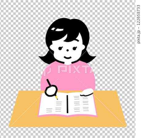 授業や塾などで勉強している子供がノートに書く・学習を楽しむ女の子のイラスト_子どもの教育イメージ 授業や塾などで勉強している子供がノートに書く・学習を楽しむ女の子のイラスト_子どもの教育イメージ 122658733
