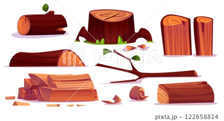 Wood logs and tree stump set 122658814