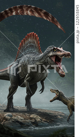 迫力満点!リアルなスピノサウルスの生態シーン 迫力満点!リアルなスピノサウルスの生態シーン 122658845