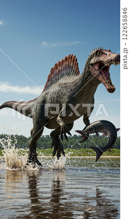 迫力満点！リアルなスピノサウルスの生態シーン 122658846