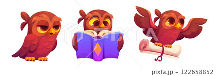 Cute owls set isolated on white background Cute owls set isolated on white background 122658852