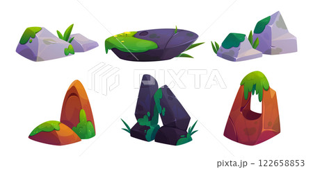 Moss stones set isolated on white background Moss stones set isolated on white background 122658853