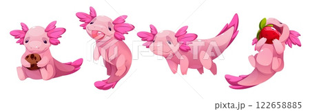 Cute axolotl characters set isolated on white 122658885
