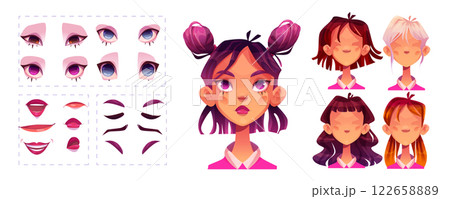 Face constructor set with cartoon girl elements 122658889