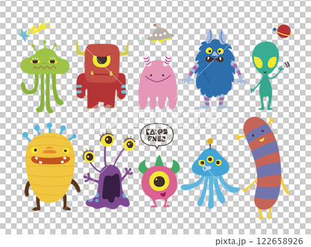 可愛らしい手描きのエイリアンのイラストセット 122658926