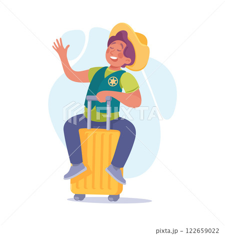 Tourism with Man Character with Suitcase Vector Illustration Tourism with Man Character with Suitcase Vector Illustration 122659022
