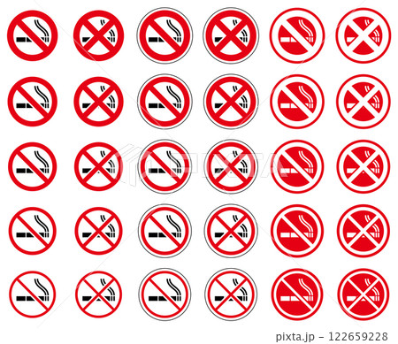様々な形のたばこ、禁煙、喫煙所のベクターイラストセット 122659228