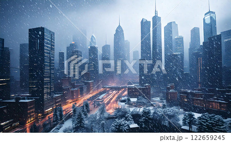 大都市の降雪風景（AI生成画像） 122659245