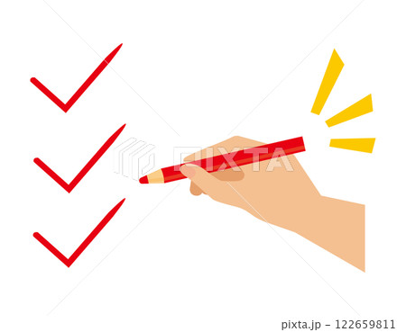 えんぴつを手に持つイラスト　文房具アイコン 122659811