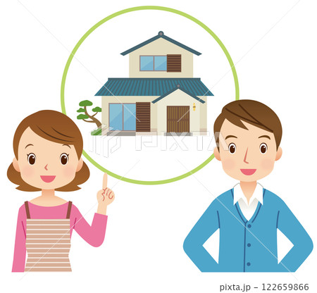 家について話す夫婦　実家の管理について話す夫婦 122659866