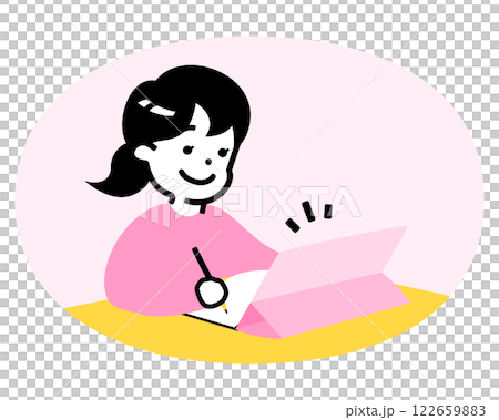 小学生ぐらいの子供(男の子)がタブレットを使って勉強・学習しているイラスト_子どもの塾・ICT教育 122659883