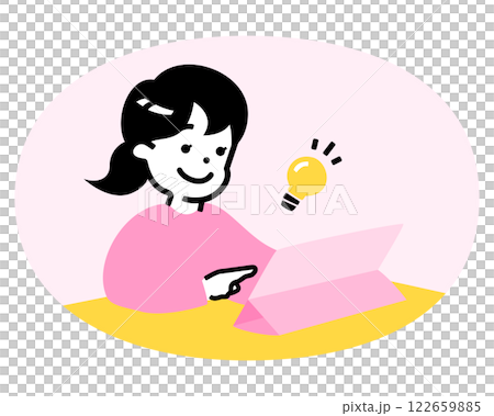 小学生ぐらいの子供(女の子)がタブレットを使って勉強・学習しているイラスト_子どもの塾・ICT教育 122659885
