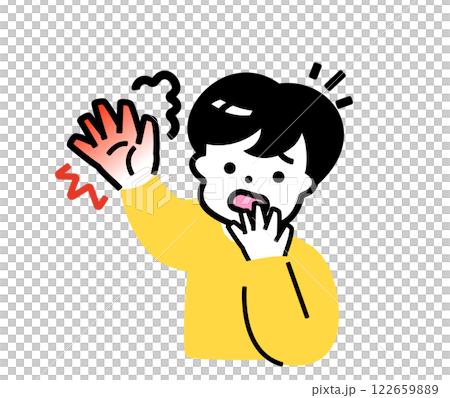 Boy touching dangerous hot object: Caution for burns on children's hands Illustration material_Caution for burns Boy touching dangerous hot object: Caution for burns on children's hands Illustration material_Caution for burns 122659889