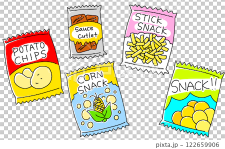 ゆるめシンプルなスナック菓子セット ベタ塗り ゆるめシンプルなスナック菓子セット ベタ塗り 122659906