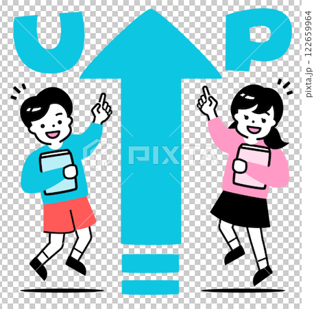 孩子的成長_男孩女孩們在補習班學習中進步飛躍，成績不斷提高，為成績的提高而欣喜地微笑 122659964