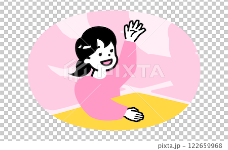自信に満ちた小学生の女の子が、塾の授業で手を上げる挙手のイラスト：学校でも輝く子供たち 122659968