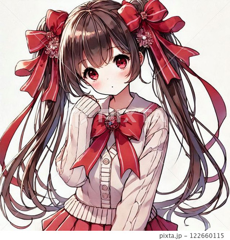 赤いリボンの可愛い女の子 122660115