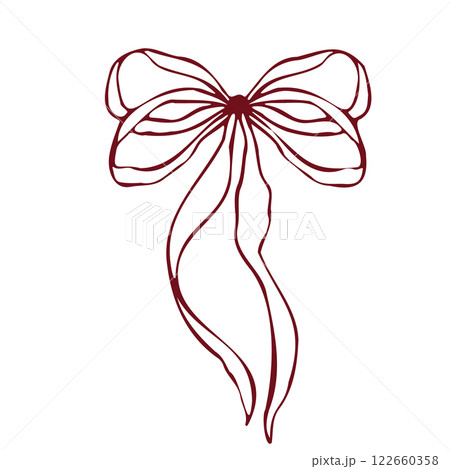 Hand drawn vector bow. Minimalist red outline linear trendy sketch style. illustration for fashion, packaging, digital prints, invitation, scrapbooking, logo Hand drawn vector bow. Minimalist red outline linear trendy sketch style. illustration for fashion, packaging, digital prints, invitation, scrapbooking, logo 122660358
