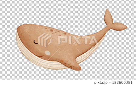 Cute whale, sea animal character in neutral colors, watercolor hand drawn isolated illustration for kids 122660381