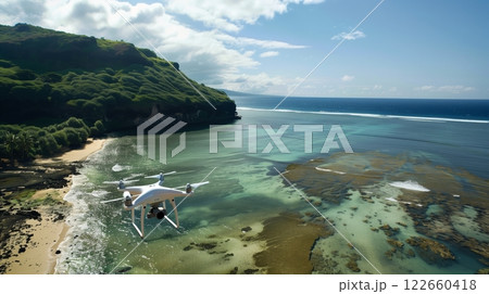 Architects use drone footage to evaluate the terrain and environmental impact for a new coastal resort. Architects use drone footage to evaluate the terrain and environmental impact for a new coastal resort. 122660418