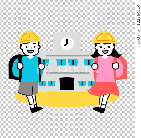 ランドセルと夢を背負って_入学式の新1年生の小学生の子供たち、小学校で新入生として新学期をスタート ランドセルと夢を背負って_入学式の新1年生の小学生の子供たち、小学校で新入生として新学期をスタート 122660610