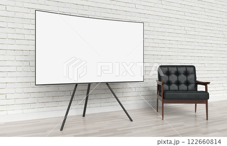 Curved TV Mock up with Brick wall Background. 3D Rendering 122660814