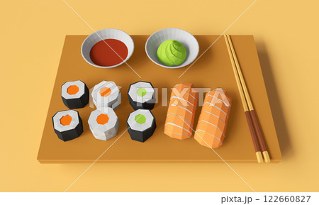 Japanese Sushi Plate. 3D Rendering Japanese Sushi Plate. 3D Rendering 122660827